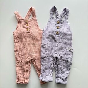 Bundle Pink and Purple Jumpsuits Cotton Gauze with Adjustable Straps 3 Months